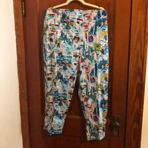 High waisted cropped Paris print pants
